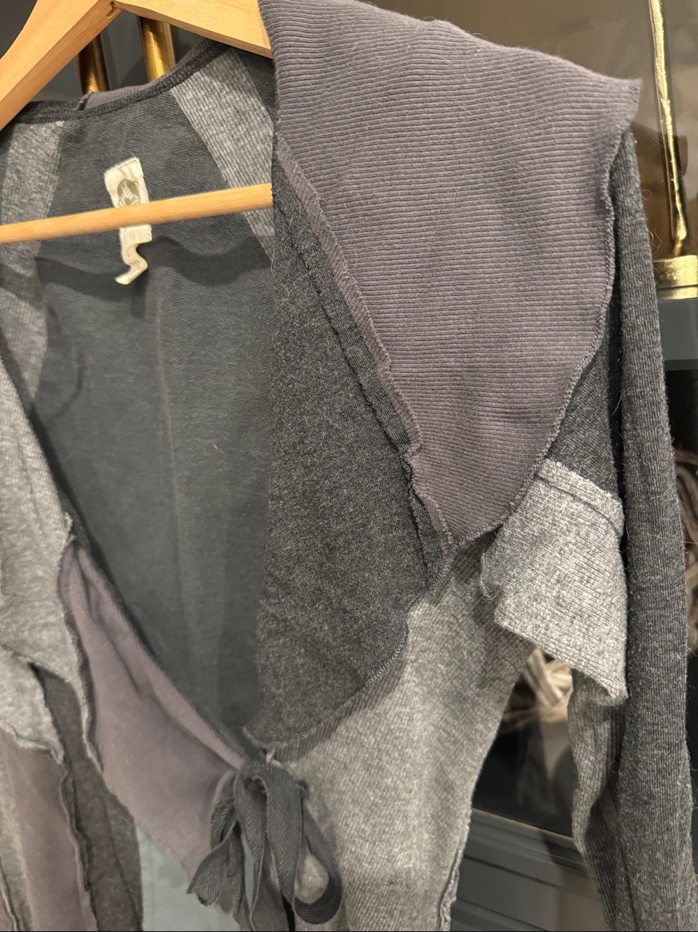 Anthropologie TINY Brand Boho Patchwork Tie-Front Sweater Jacket - Gray Multi - Picture 4 of 9